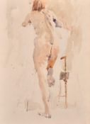 Modern British School (20th Century) Study of a female nude from behind, watercolour with pencil,