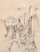 Baruch, A scene of elders reading manuscripts in a place of worship, mixed media, signed, 17