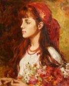 Yossif Tali (b.1960) Russian, 'Young Girl With A Red Necklace', signed oil on canvas, 16