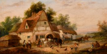 Georgina Lara (19th century) British, A pair of scenes of figures and horses in village settings,