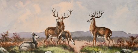 Alfred Worthington (1834-1927) British, a pair of oil on board scenes of deer in a landscape,
