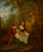 18th century French School, follower of Lancret, Young couple in a parkland setting, oil on panel,