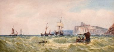 Edward Duncan (1803-1882) English, 'Peel Castle', ships of the coast of the Isle of Man,