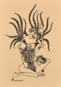 20th century Greek school, a set of four erotic prints, each 8.75