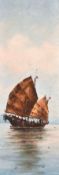 Anglo-Chinese School (20th Century) Three decorative views of junks at sea, gouache on card, each