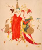 Elyse Ashe Lord (1900-1971) British, 'War Workers, Gardeners and Chimney Sweeps', A pair of scenes