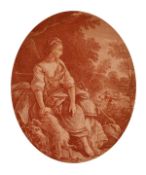 J. Pillement (1728-1808) French, a pair of sanguine engravings depicting ladies amongst nature,