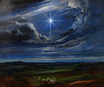 Robert Dumont-Smith (1908-1994) British. Sheep Gazing at a Star with a Rolling Landscape beyond, Oil