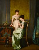 Benjamin Eugen Fichel (1826-1895) French, ladies reading a letter in a formal room setting, oil on