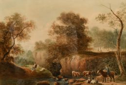 Thomas Barker of Bath (1769-1847) British. A Scene of Cattle Crossing a River with Figures