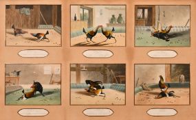 After Alken, a set of six lithographs of cock fighting scenes, shown in a single mount, visible size