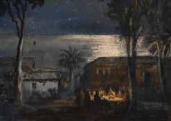 Early 20th century school, 'A Supper Party of Officers, Garden of Hotel Herman Cortes, Malaga, March