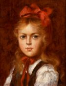 Follower of George Reichmann, A portrait of a girl with a red ribbon in her hair, oil and panel,