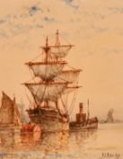 F. J. Aldridge (1850-1933) British, A Pair of maritime scenes of harboured ships, watercolour,