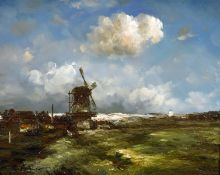 C. Ambler (20th century) An extensive landscape with a windmill, oil on board, 8