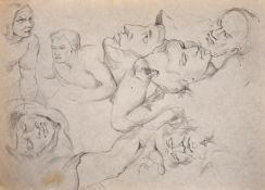 Attributed to Rex Whistler, A collection of portrait studies and studies of the human form, pencil