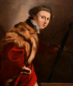 19 century school, A half-length portrait of a warrior, oil on panel, 16