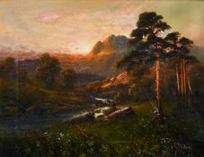Frank Hider (1861-1933) British, A pair of mountainous river landscapes at dusk, oil on canvas,