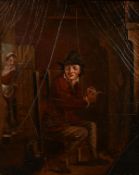 19th Century Dutch School. An Interior Scene of a Man Filling his Pipe with a Female Figure