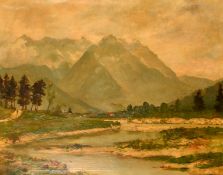 Otto Vaeltl (1885-1977) German, A mountainous river landscape, oil on canvas, signed, 25.5