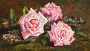 E.S. Ough (early 20th century), A still life study of roses, watercolour, signed, 6.5