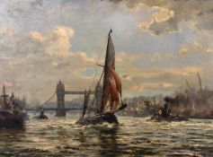 Robin Goodwin (1909-1997) British, 'The Arrow, A Thames Sailing Barge Leaving The Outer Pool', oil