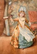 Eleanor E. Manly (late 19th century) British, A young girl playing with a shuttlecock in a lavish