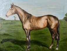 Early 20th century school, a portrait of a horse in a landscape, oil on canvas, 20