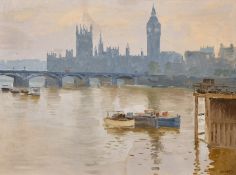 Gerald Norden (1912-2000) British, a pair of oil on board paintings of views of the Houses of