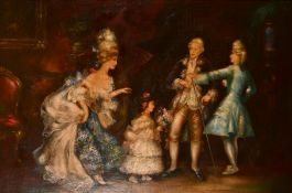 D. Adams (20th century) elegant figures in a lavish rococo interior, oil on canvas, signed, 24