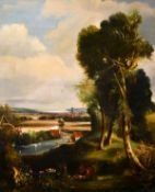 Attributed to Henry Mark Anthony (1817-1886) British, An extensive river landscape with a town and