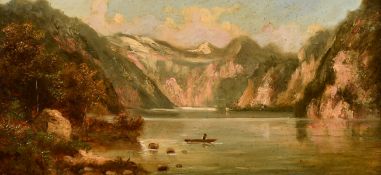 G. Salvi/ Adolph Kaufmann (1848-1916), A pair of paintings of figures in boats on an Alpine lake,