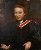 Late 19th century English school, A half-length portrait of a female scholar, oil on canvas, 29