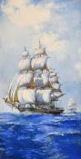Noel Harry Leaver (1889-1051) British, Clipper ships at full sail on the open ocean, watercolour,