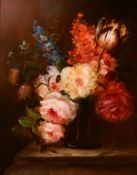 20th century School, A pair of still life studies of mixed flowers, oil on board, indistinctly