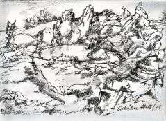 Adrian Hill, a sketchbook of various landscape scenes, charcoal, variously inscribed and