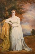 Manner of James Green (Mid 19th Century) Portrait of a lady in a dramatic landscape, watercolour