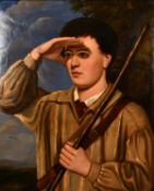 19th century/20th century school, A portrait of a boy in a landscape, oil on canvas, 28.5