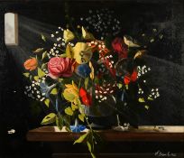 H. Bosowitz, circa 1960, A still life of mixed flowers in a classical shaped urn, oil on board,