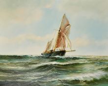 Paul Richardson (20th century) British, A sailing barge with leeboards, oil on canvas, signed, 24