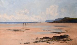 Joseph Vickers de Ville (1856-1925) British, figures on a sandy cove with fishing boats and rocky