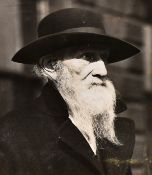 A photograph of Mr E. J. Odell 'Old Odell Outside Savage Club', silver gelatin print, inscribed in