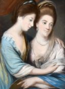 19th century English school, A study of two elegant ladies holding sheet music, pastel, 28