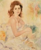 Lajos Fuzesi (1931-2008) Hungarian, a portrait of a seated ballerina wearing a necklace, oil on