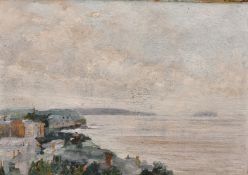 Early 20th century, Newlyn School?, a coastal town on an overcast day, oil on canvas, 8.5