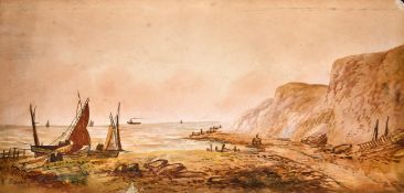 Edwin Earp (1851-1945) British, A coastal scene with boats, watercolour on board, signed, 9.5