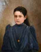 19th/20th century continental school, portrait of a girl with a gold necklace, oil on canvas, 21.