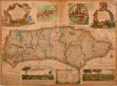 A map of Sussex by Emanuel Bowen, circa 1780, hand-coloured, 20