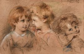 Late 19th century, Italian school, a chalk drawing of three young children, indistinctly signed