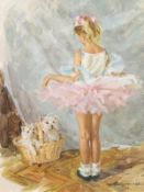 Alexander Averin (b.1952) Russian, 'Young Ballerina And Puppies', signed oil on canvas 13.75